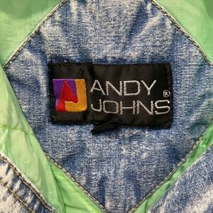 Vintage 80s 90s Acid Wash Denim Bomber Jacket Neon Color Block Retro Hip Hop Med